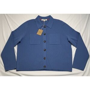 NWT Boden Astrid Knitted Button Shirt Blue Collared Preppy Women's Size Large